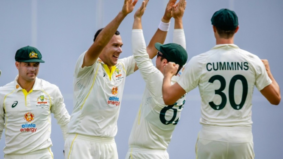 Australia celebrates another wicket against South Africa 