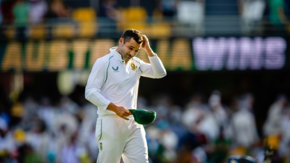 South Africa's captain Dean Elgar leaves the field at the conclusion of the first Test 