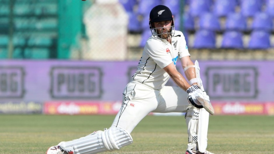 New Zealand's Kane Williamson plays a shot on his way to an unbeaten double century against Pakistan