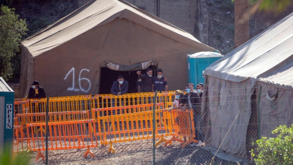The migrants who died were reportedly trying to reach Las Palmas in the Canary Islands, where a temporary migrant camp set up by the Spanish army is pictured in November 2020