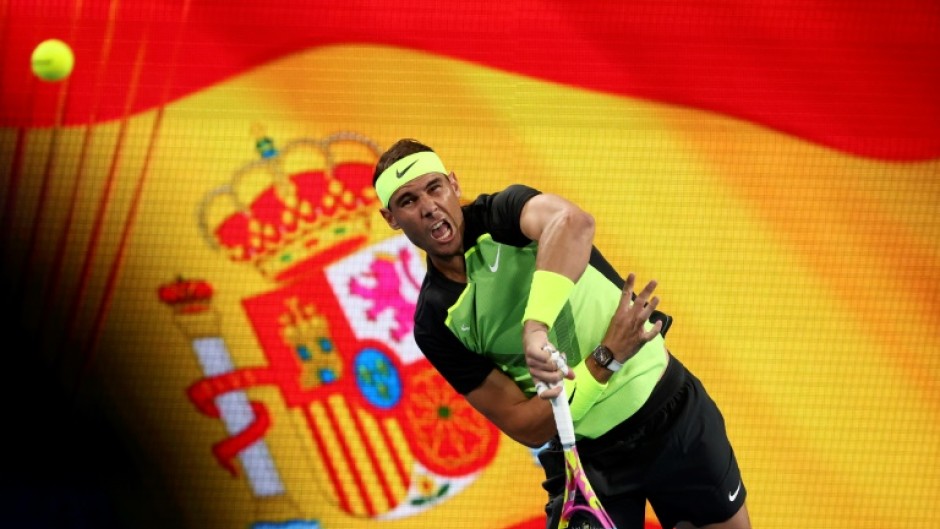 Rafael Nadal warms up before losing to Alex De Minaur in the United Cup team event