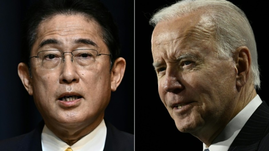 Japan's Prime Minister Fumio Kishida (L) and US President Joe Biden (R) will discuss security issues and bilateral ties when the Japanese leader visits the White House on January 13