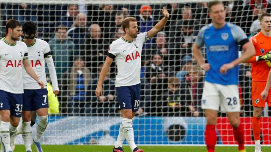 Harry Kane celebrates after scoring for Tottenham against Portsmouth in the FA Cup third round