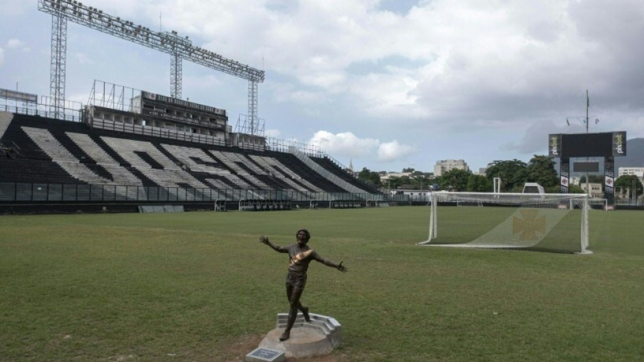 Statue of former Brazilian football star Roberto Dinamite at Vasco da Gama's stadium in Rio de Janeiro