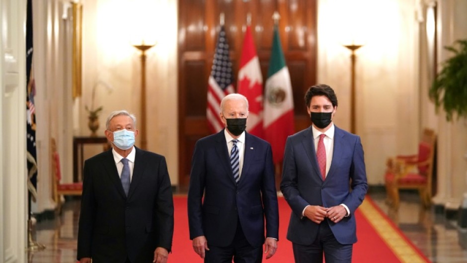US President Joe Biden, Canadian Prime Minister Justin Trudeau and Mexican President Andres Manuel Lopez Obrador at their last North American leaders summit in Washington in 2021
