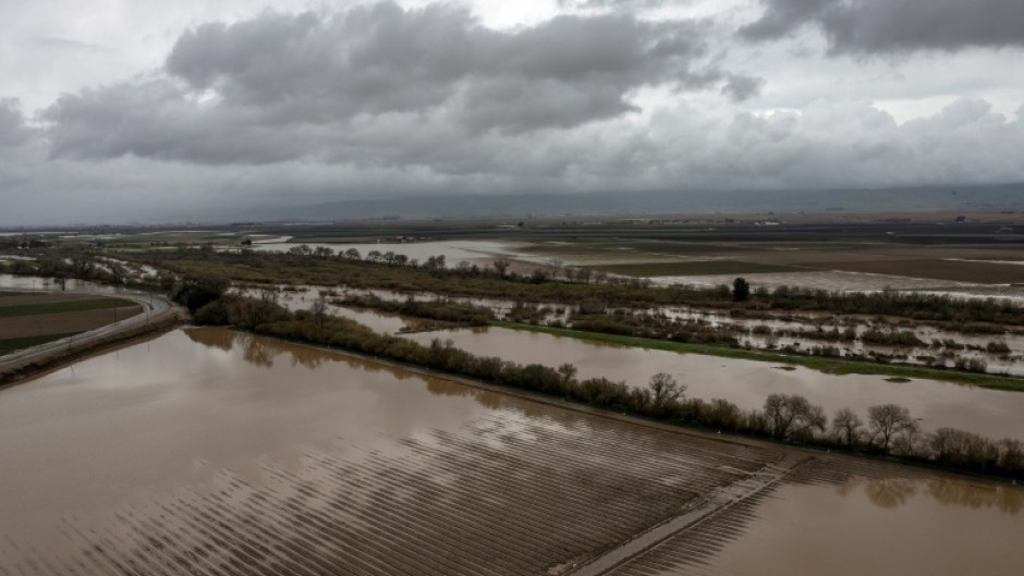 The Salines River overflows its banks, inundating farms near Chualar, California, over the weekend 