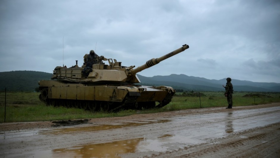 A US Army M1A2 Abrams tank is pictured during a military exercise in Bulgaria in 2021