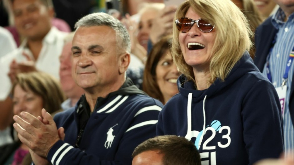 Novak Djokovic's father Srdjan Djokovic (L) has come under fire for posing with supporters of Russia's invasion of Ukraine