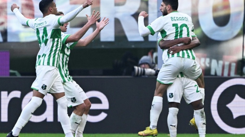 Domenico Berardi (R) had a hand in four of Sassuolo's goals at the San Siro 