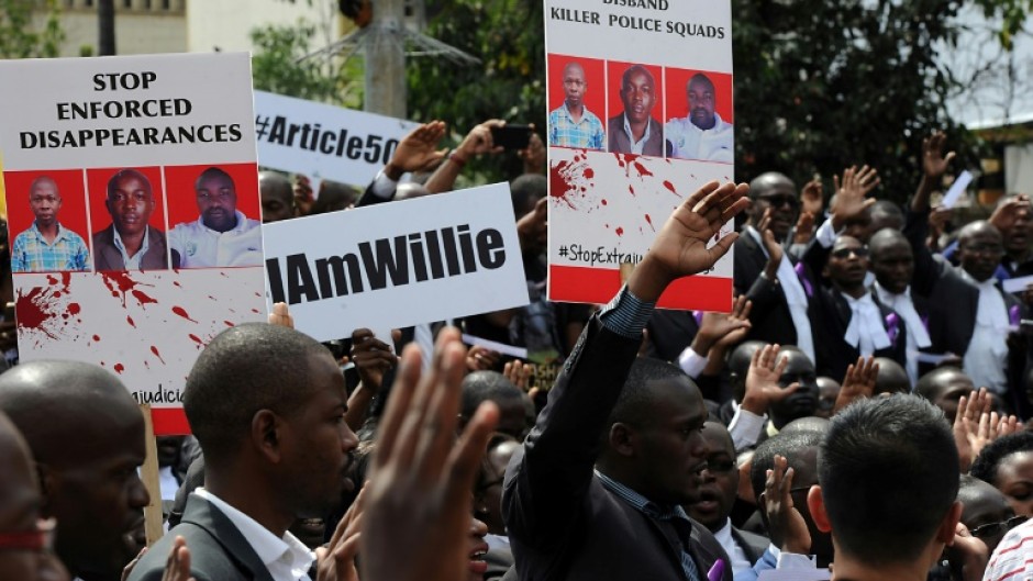 Anger: Hundreds of lawyers marched in Nairobi in July 2016 to protest at the killings