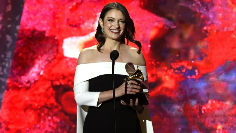 'Assassin's Creed' composer Stephanie Economou accepts the Grammy for Best Score Soundtrack for Video Games and Other Interactive Media -- the first time the award has been handed out 