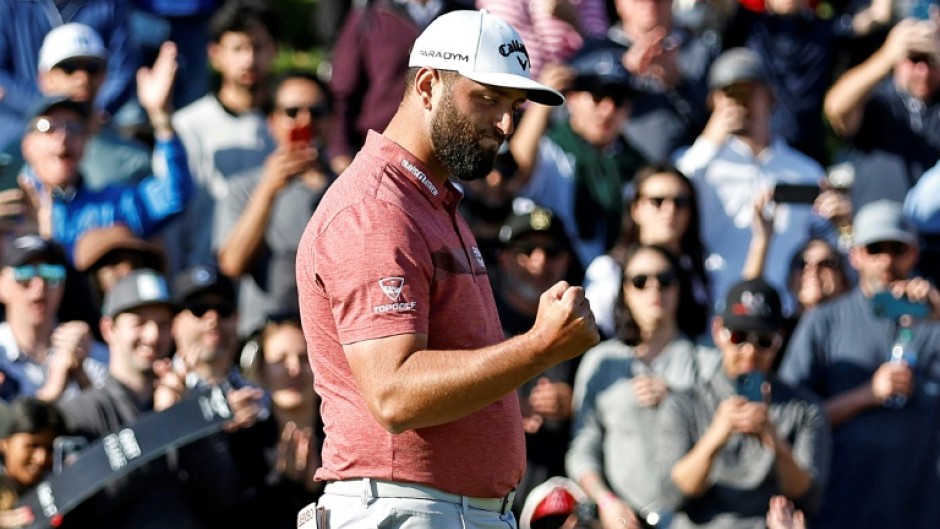 Spain's Jon Rahm on the 18th green after winning the Genesis Invitational at Riviera Country Club