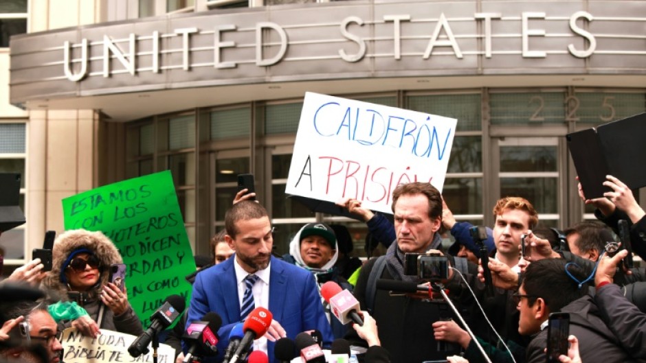 Attorney Cesar de Castro speaking to the media after a verdict was announced at the courthouse where the trial of former Mexican Secretary of Public Security Genaro Garcia Luna was held, in Brooklyn, New York City on February 21, 2023