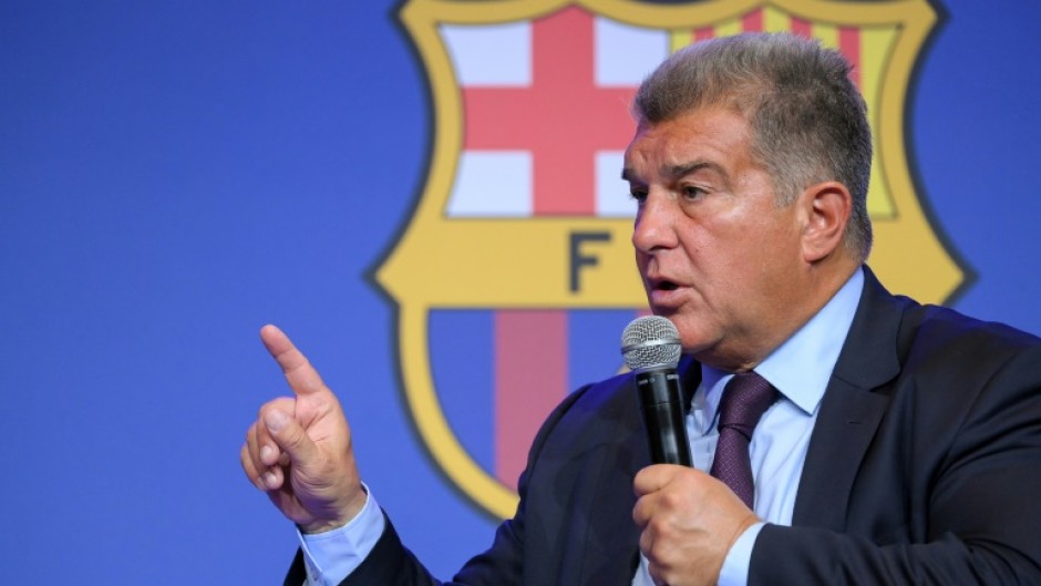 Making a point: club president Joan Laporta told  a press conference that 'Barcelona has not committed any crime'  amid investigations into payments made to a former refereeing chief