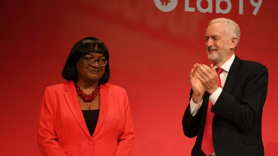 Diane Abbott (L) and former Labour leaderr  Jeremy Corbyn in September 2019