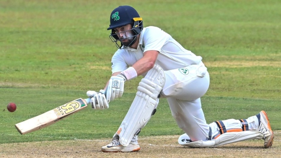Ireland's Andrew Balbirnie plays a shot during the first day of the second Test against Sri Lanka in Galle
