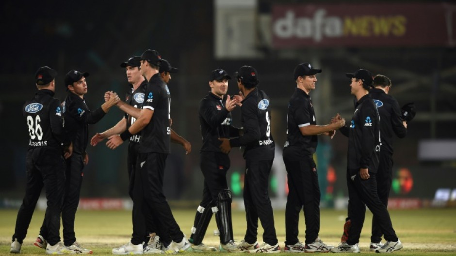 Sweep avoided: New Zealand celebrate their 47-run win over Pakistan
