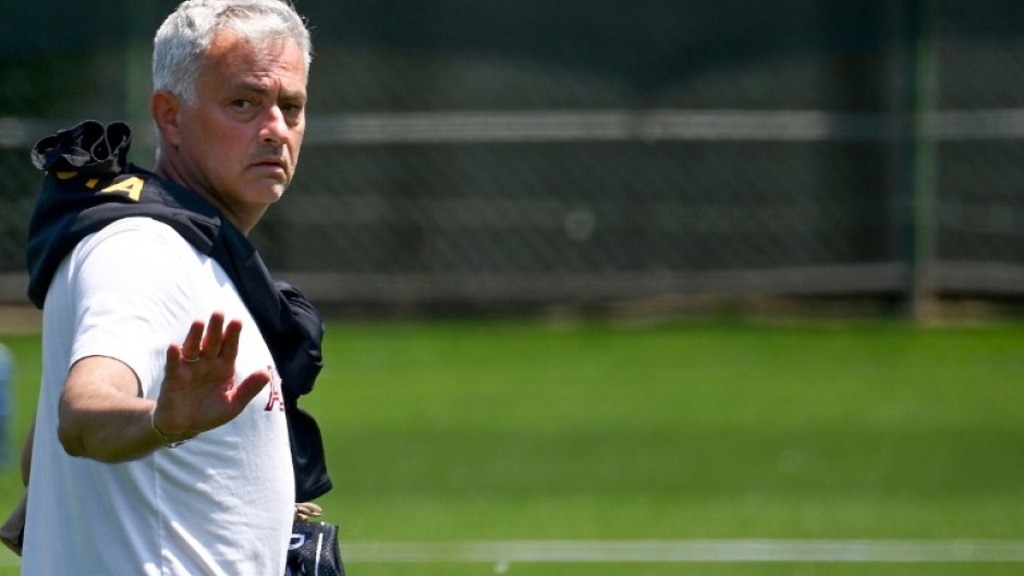 Jose Mourinho takes a Roma training session