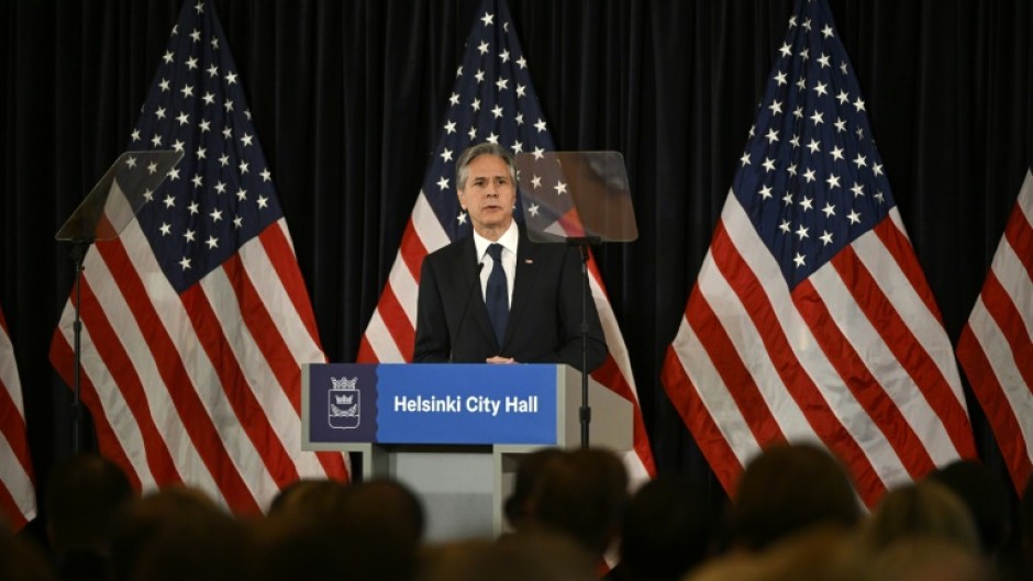 US Secretary of State Antony Blinken gives a speech on the Ukraine war at the Helsinki City Hall 