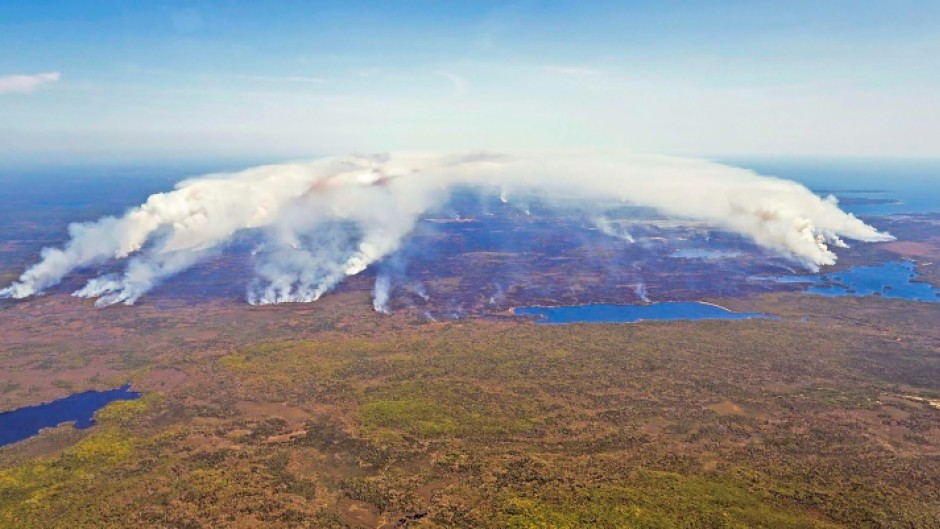 This aerial image, courtesy of the Nova Scotia Government in Canada, shows the magnitude of the fire in Shelburne County on May 31, 2023