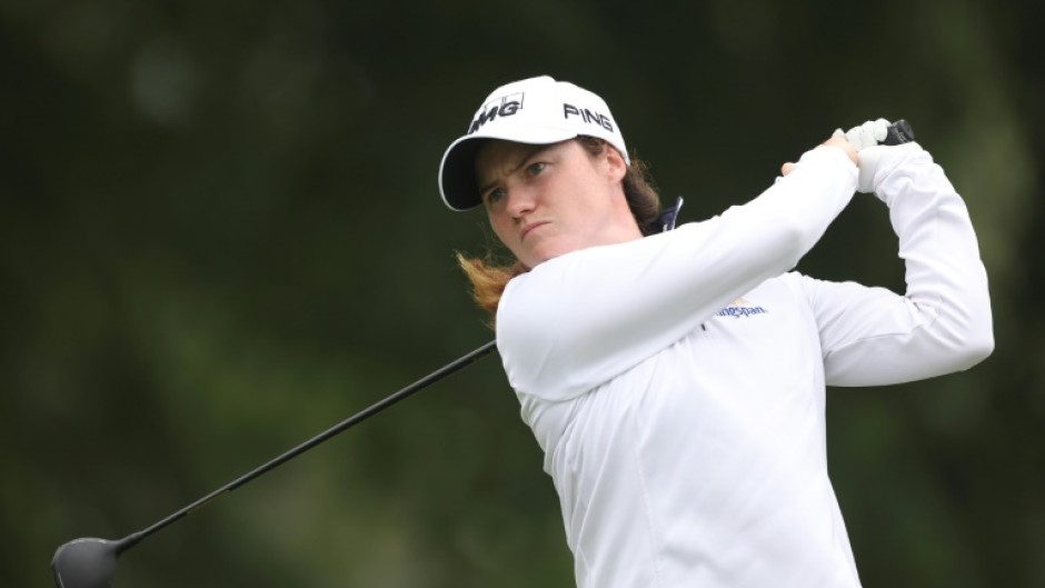 Leona Maguire of Ireland plays the 15th hole at Baltusrol on the way to the second-round lead in the Women's PGA Championship