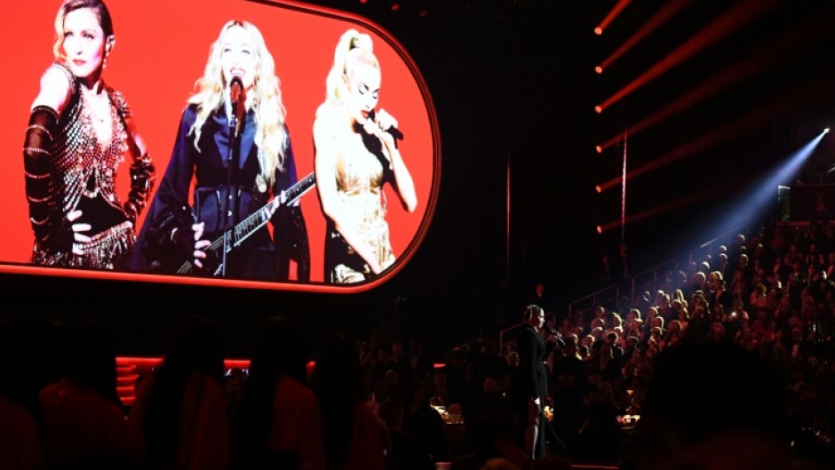 US singer Madonna speaks onstage during the 65th Annual Grammy Awards in Los Angeles on February 2023
