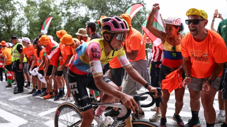 Richard Carapaz was battered from his fall as he rode up the final climb of the opening stage of the Tour de France