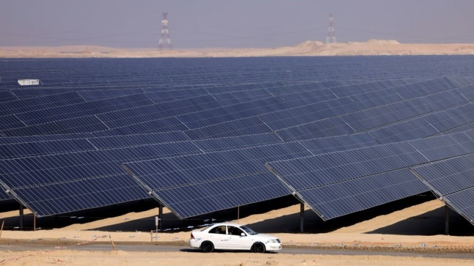 The Al Dhafra Solar Photovoltaic Independent Power Producer project, in the United Arab Emirates' capital Abu Dhabi, seen on January 31, 2023