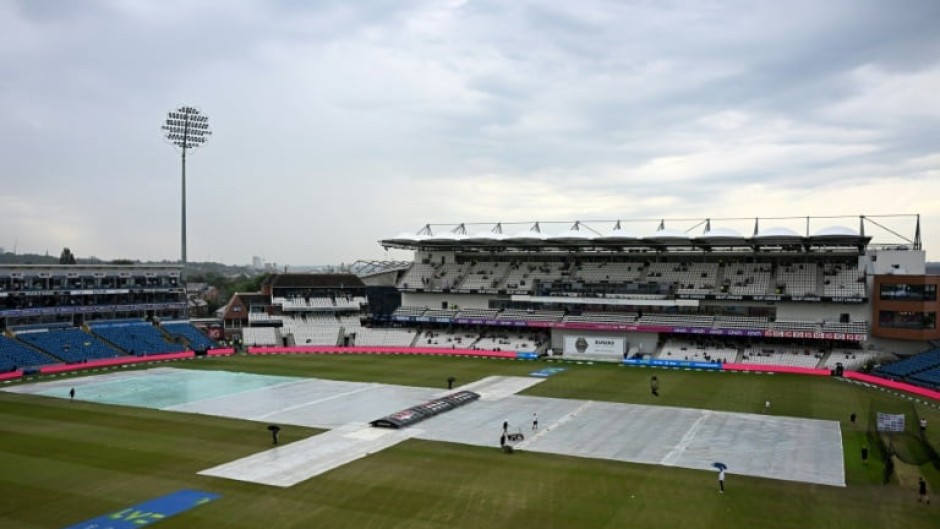 No play - The covers are on as ran delays the start of the third day in the third Ashes Test at Headingley