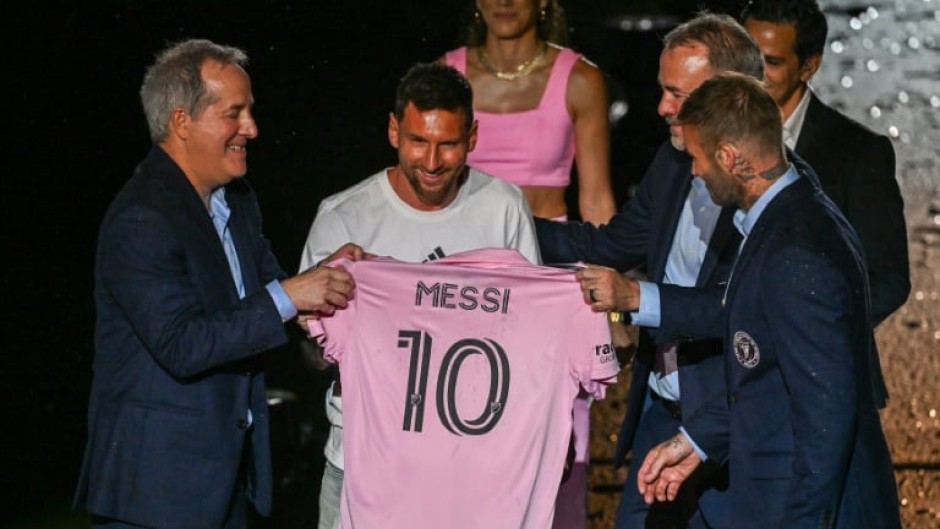 America's No. 10: Argentine soccer star Lionel Messi is presented by Inter Miami owners David Beckham, Jose R. Mas and Jorge Mas as the Major League Soccer club's new star