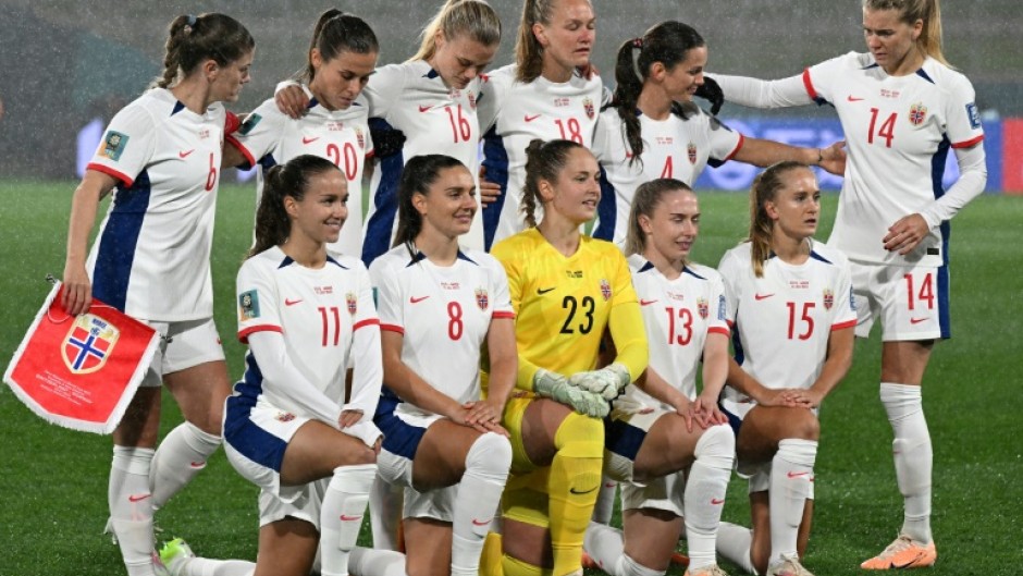 Ada Hegerberg, wearing the number 14, lined up with her Norway teammates before kick-off in their game against Switzerland, before promptly heading back down the tunnel