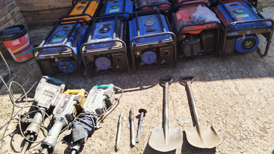 Police confiscated equipment from illegal miners. Twitter/@SAPoliceService