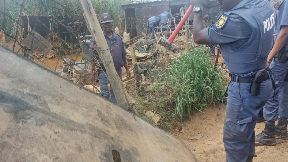 Law enforcement officials dismantled a makeshift mining operation in the area. eNCA/Hloni Mtimkulu