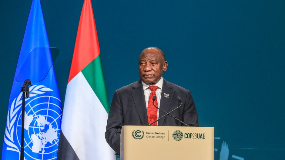 South Africa's President Matamela Cyril Ramaphosa speaks during the High-Level Segment for Heads of State and Government session at the United Nations climate summit in Dubai on December 1, 2023. 