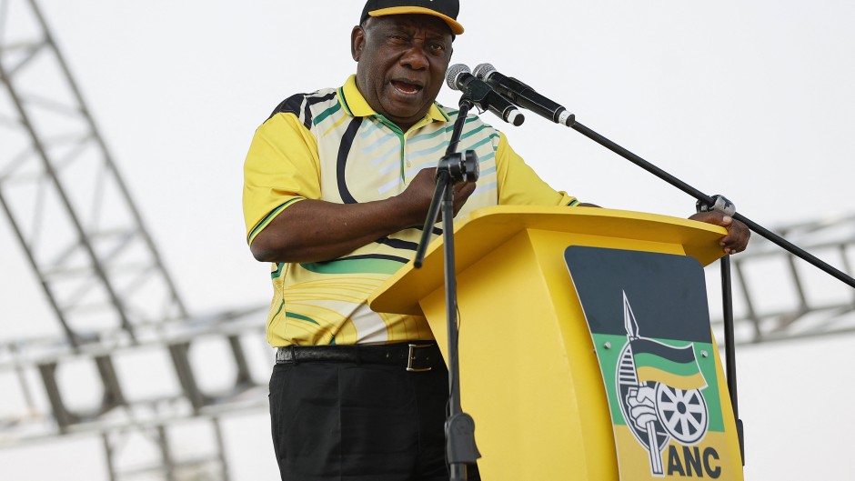 File: The governing African National Congress (ANC) President Cyril Ramaphosa addresses supporters. 