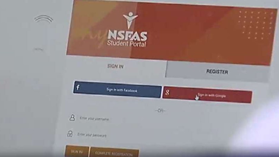 The NSFAS student portal seen on a computer.