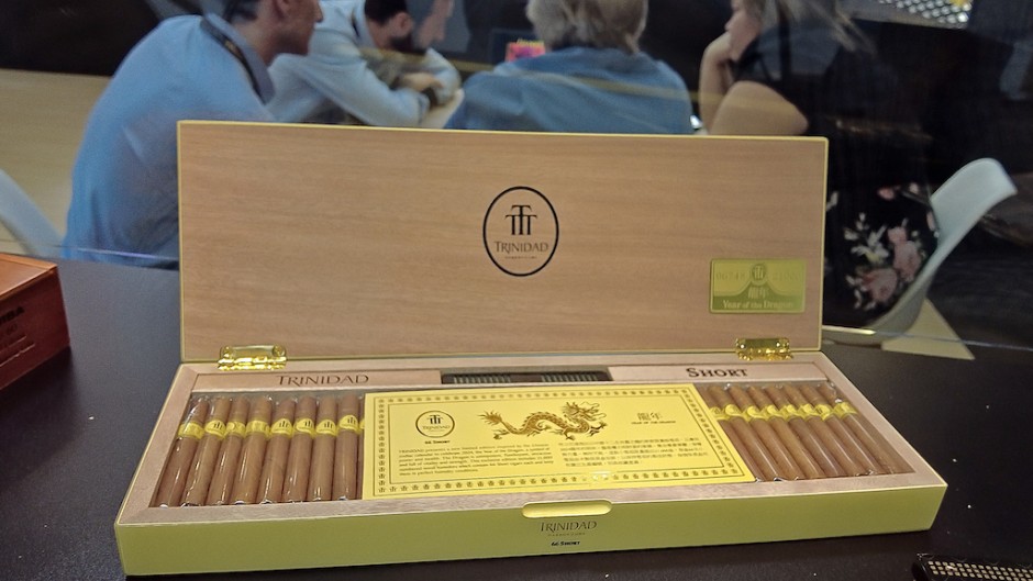 A box of cigars is displayed at a stand during the XXIV International Habano Festival in Havana. AFP/Adalberto Roque