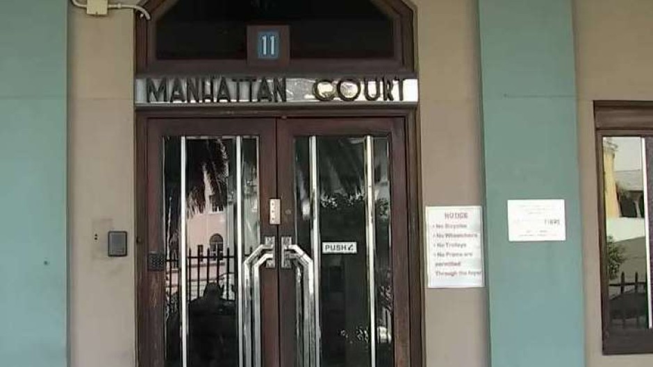 The entrance to the Manhattan Court flats.