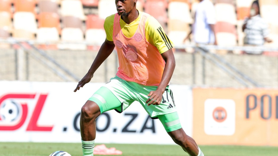 Evidence Makgopa of Orlando Pirates warming up during the DStv Premiership 2023/24 match between Polokwane City and Orlando Pirates. Samuel Shivambu/BackpagePix
