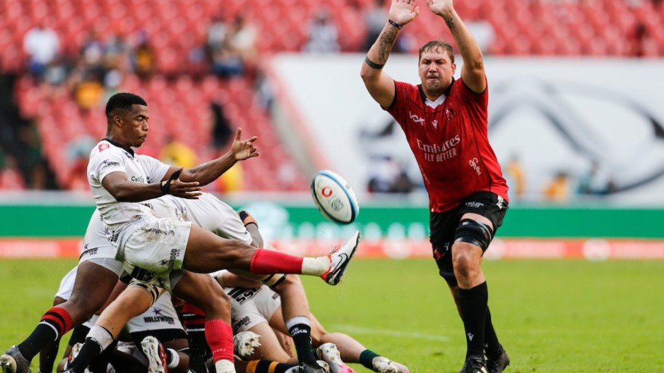 JP Smith of Emirates Lions in action with Grant Williams of Hollywoodbets Sharks. Steve Haag Sports/INPHO/Shutterstock