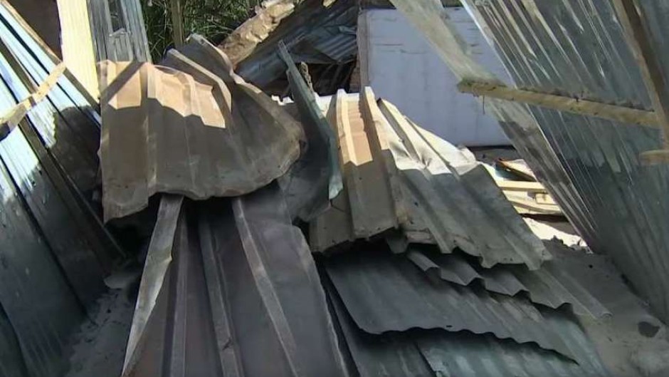 A sink structure that was destroyed in the fire.