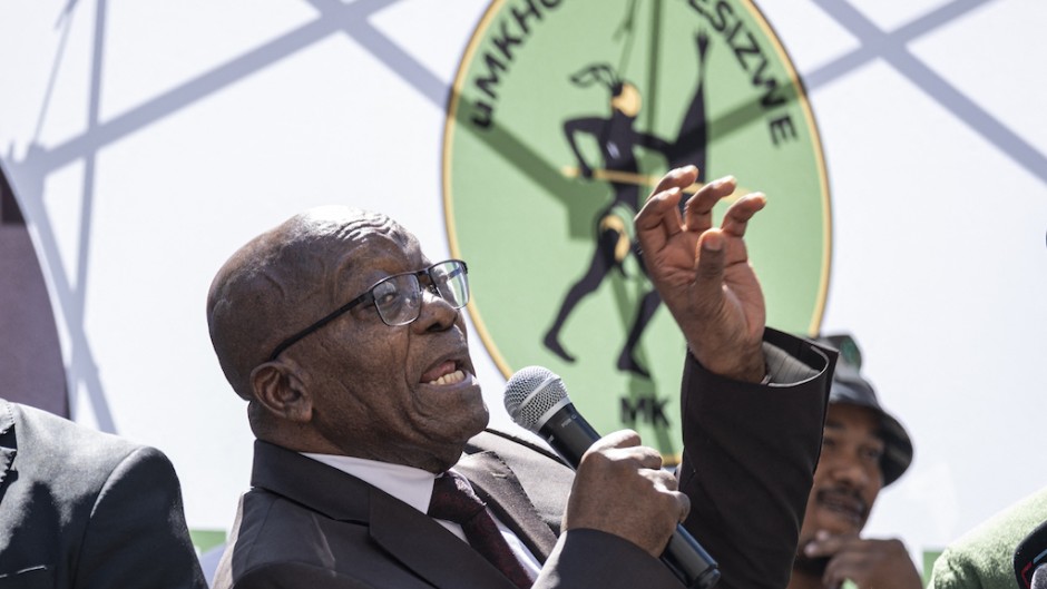 Former President Jacob Zuma addresses members of uMkhonto we Sizwe (MK) party. AFP/Emmanuel Croset