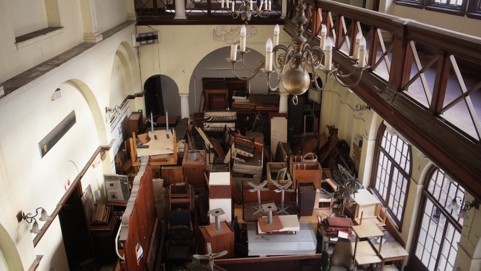 A view of furniture which was recovered after a fire burnt parts of Parliament. AFP/Rodger Bosch
