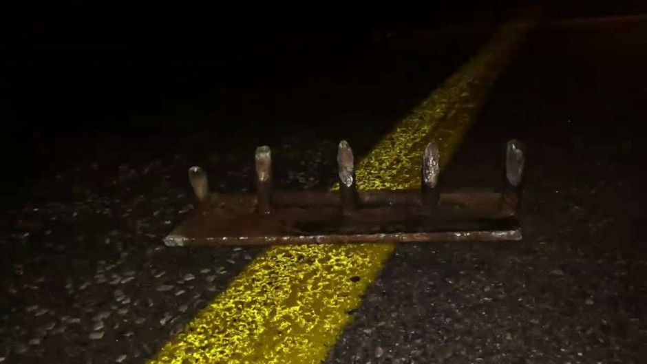 Spikes in the road. Supplied