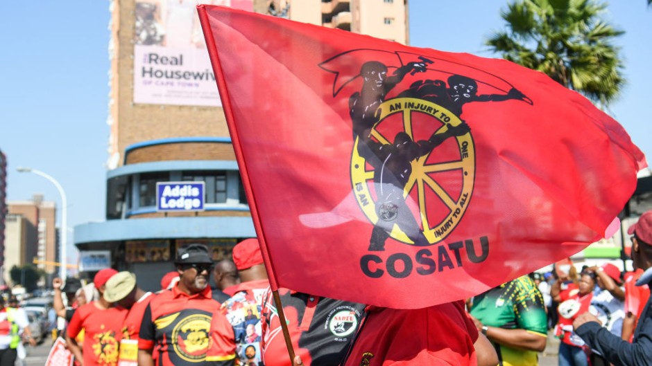 File: A Cosatu flag. Darren Stewart/Gallo Images via Getty Images