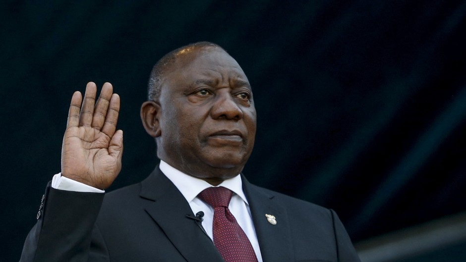 File: Cyril Ramaphosa takes the oath of office at his inauguration as South African President, at Loftus Versfeld stadium in Pretoria, on May 25, 2019.