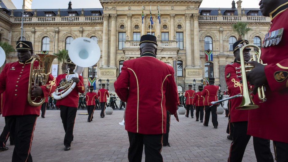 File: Members of the SANDF perform as part of the proceedings at the Cape Town City Hall. AFP/Rodger Bosch