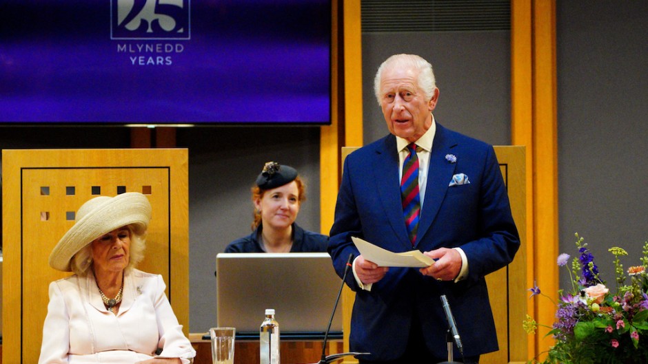 Britain's King Charles III delivers a speech during a visit to the Senedd. AFP/Pool