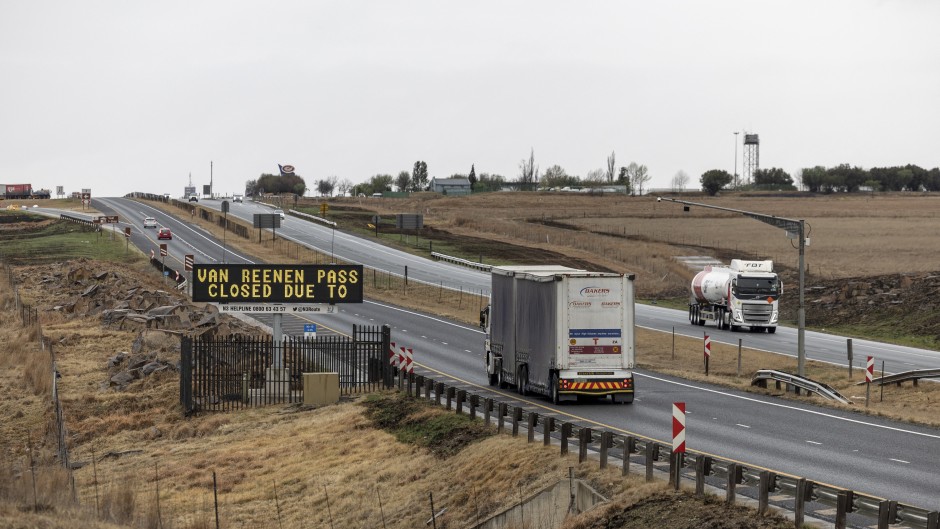 File: A general view shows a digital road sign displaying a warning message on the Van Reenen's Pass. AFP/Wikus de Wet