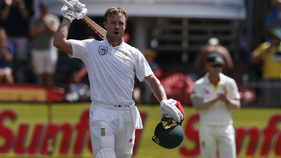 File: South African batsman AB de Villiers celebrates scoring a century. AFP/Marco Longari